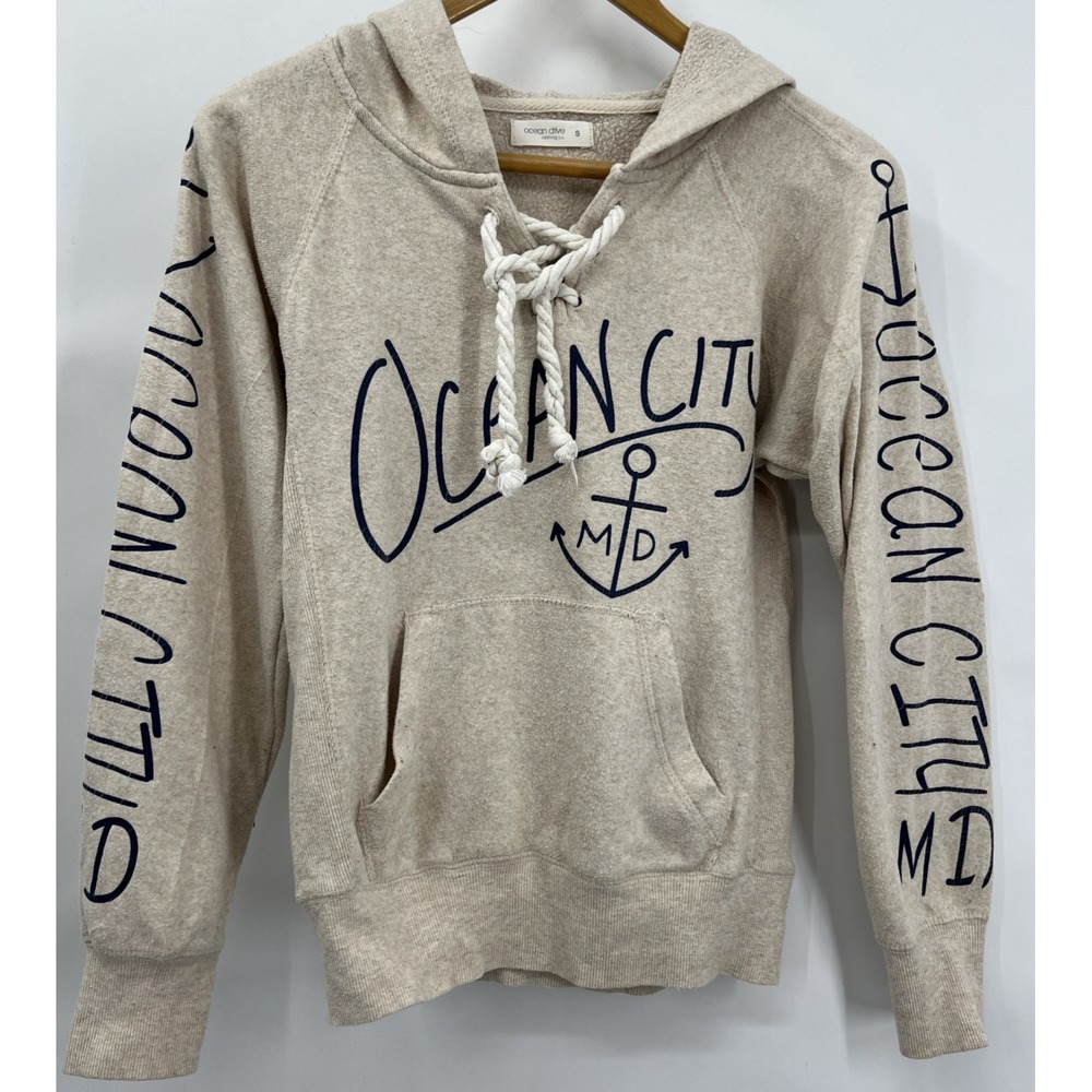 Womens S Ocean City‎ MD Rope Hoodie Oatmeal Tan Beach Coastal